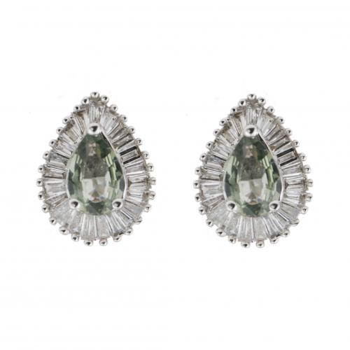 PENDIENTES DE ZAFIROS VERDES Y DIAMANTES.