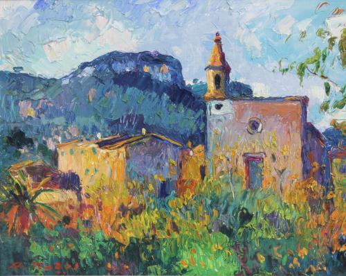 RAMON NADAL (1913-1999). "MAJORCAN VILLAGE LANDSCAPE". 1977