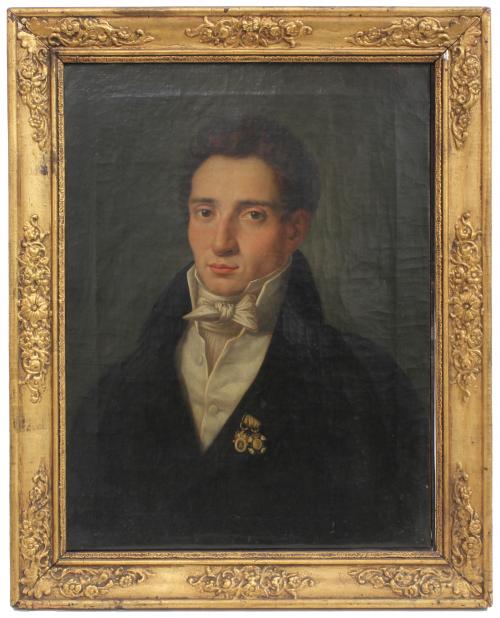 19TH CENTURY SPANISH SCHOOL "PORTRAIT OF A GENTLEMAN WITH MILITARY MEDALS".