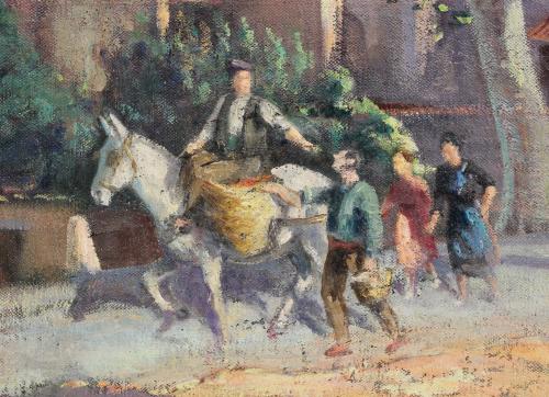 IVO PASCUAL RODES (1883-1949). "VILLAGE SCENE WITH PEOPLE A