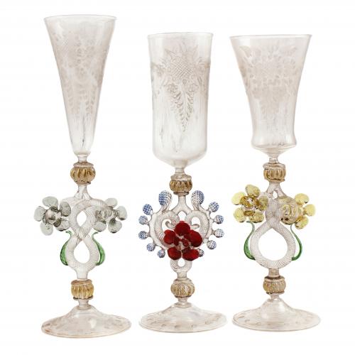 THREE VENETIAN MURANO GLASSES, C20th.