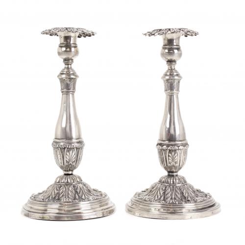 PAIR OF SILVER BARCELONA CANDLESTICKS, C19th.