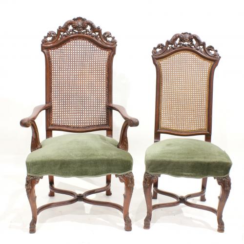 SET OF SIX BAROQUE STYLE SPANISH CHAIRS AND CARVERS, SECOND