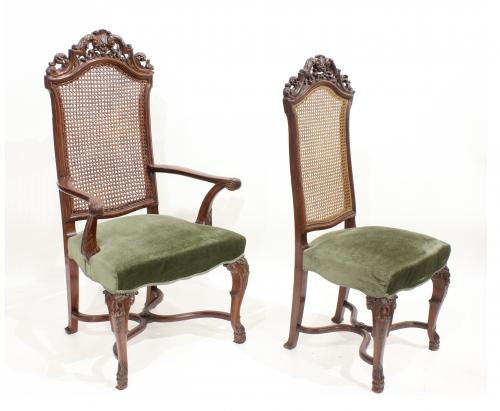 SET OF SIX BAROQUE STYLE SPANISH CHAIRS AND CARVERS, SECOND