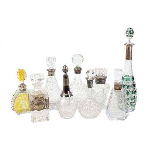 LOT OF NINE DECANTERS,  MID C20th.  