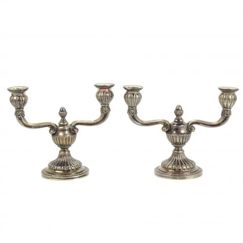 PAIR OF SPANISH SILVER  CANDELABRAS, MID C20th.