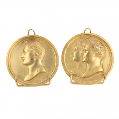 SIGUIENDO MODELOS DE BERTRAND ANDRIEU (1761-1822). PAREJA DE MEDALLAS NAPOLEÓNICAS, SIGLO XX.