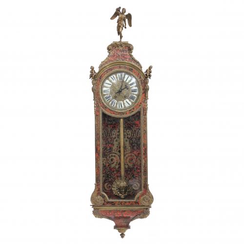 RELOJ CON PEANA TIPO BOULLE DE PARED FRANCÉS, FIN. SIGLO XIX.