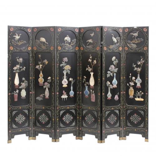 SIX LEAF COROMANDEL STYLE CHINESE SCREEN, EARLY C 20th 