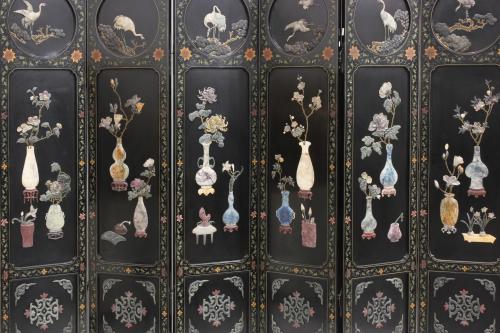 SIX LEAF COROMANDEL STYLE CHINESE SCREEN, EARLY C 20th 