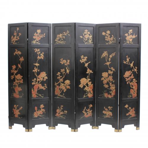 SIX LEAF COROMANDEL STYLE CHINESE SCREEN, EARLY C 20th 