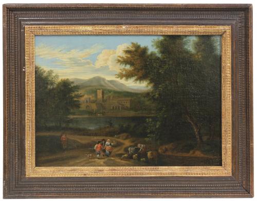 PEETER BOUT (1658-1719). "LANDSCAPE WITH FIGURES".