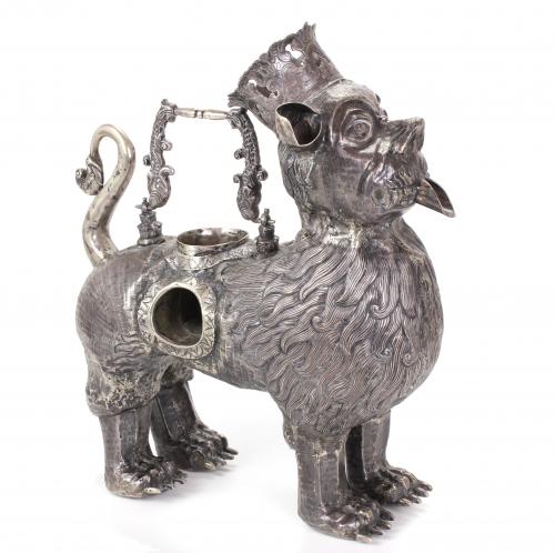 SILVER ZOOMORPHIC WATER PITCHER OR FOUNTAIN, PROBABLY VICE REGAL SCHOOL, C17th. 