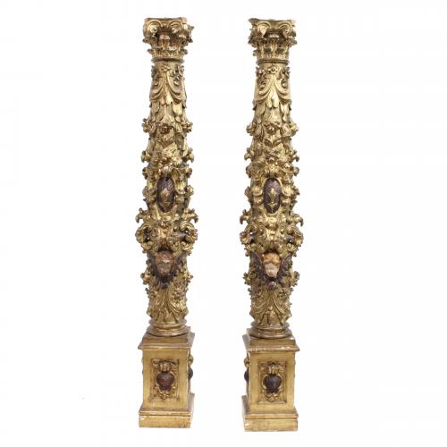 SPANISH SCHOOL,  C18th. PAIR OF COLUMNS. 