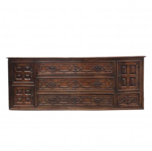 LARGE CABINET, PROBABLY SACRISTY CHEST OF DRAWERS, C18th.