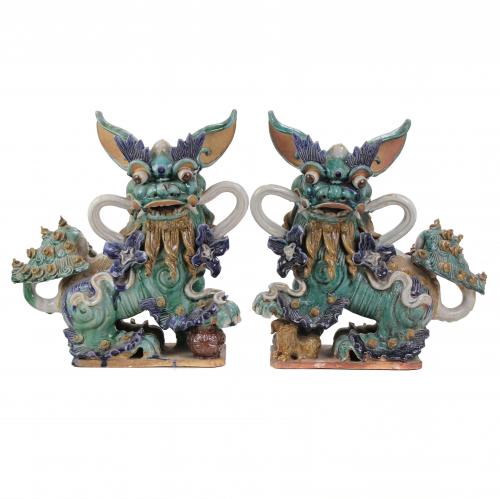 PAIR OF FOO DOGS, C19th.