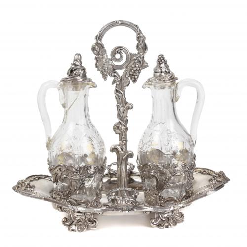 FRENCH SILVER OIL AND VINEGAR CRUET, MID C19th.