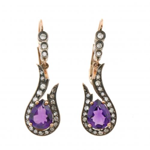 DIAMOND AND AMETHYST EARRINGS. 