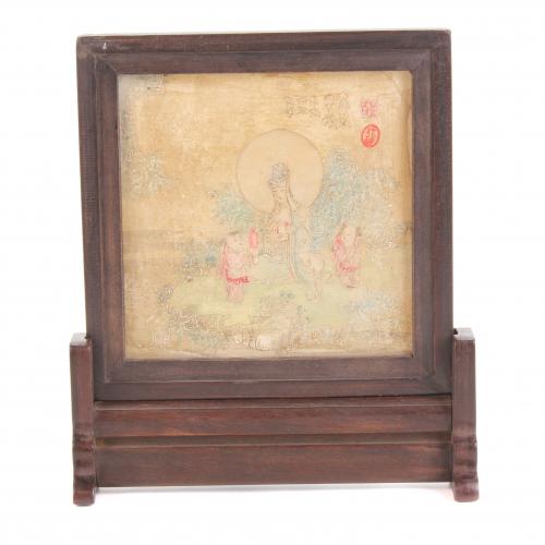 SMALL CHINESE TABLE TOP SCREEN, END C19th-EARLY C20th.  