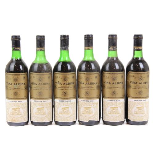 SIX BOTTLES FROM RIOJAN CELLARS, VIÑA ALBINA RESERVA, RIOJA 1982.