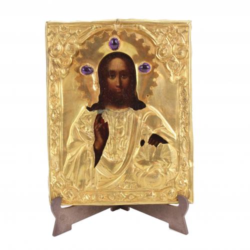 IMPERIAL RUSSIAN ICON, "CHRIST THE SAVIOUR". MID C20th.