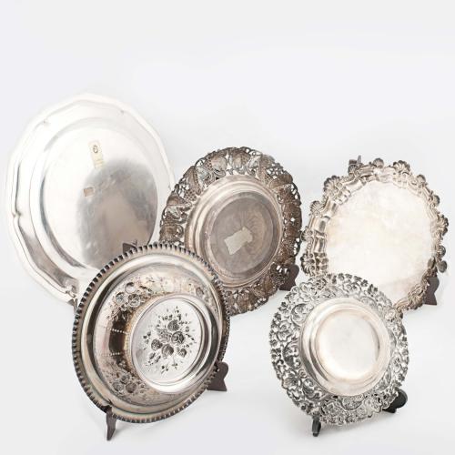 SILVER TRAYS, C20th.