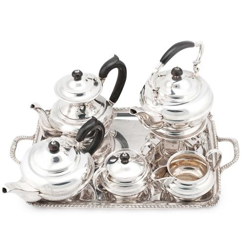 ARGENTINIAN TEA AND COFFEE SET WITH SPANISH SILVER TRAY, MID C20th.