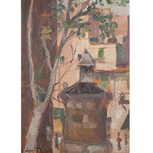 OLEGUER JUNYENT SANS (1876-1958). "QUIOSCO DE LA PLAÇA DEL PI DE BARCELONA".