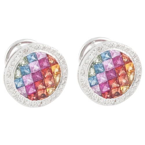 PENDIENTES DE BRILLANTES Y CORINDONES MULTICOLOR.