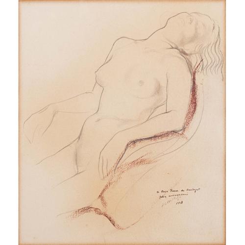 FRANCISCO DOMINGO Y SEGURA (1893-1974). "DESNUDO FEMENINO RECOSTADO", 1948.