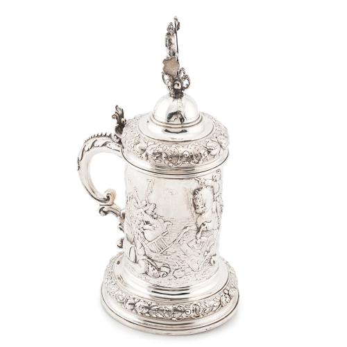 WEINRANCK & SCMIDT. EMBOSSED SILVER TANKARD. HANAU GERMANY, END C19th.