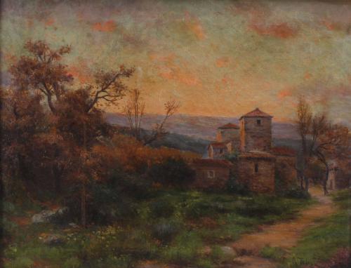 AURELI TOLOSA I ALSINA (1861-1938) "LANDSCAPE WITH A CHURCH