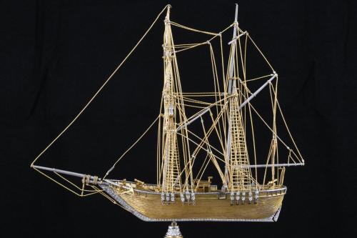 MODEL IN GOLD, DIAMONDS AND SAPPHIRES OF THE FRENCH SHIP "L