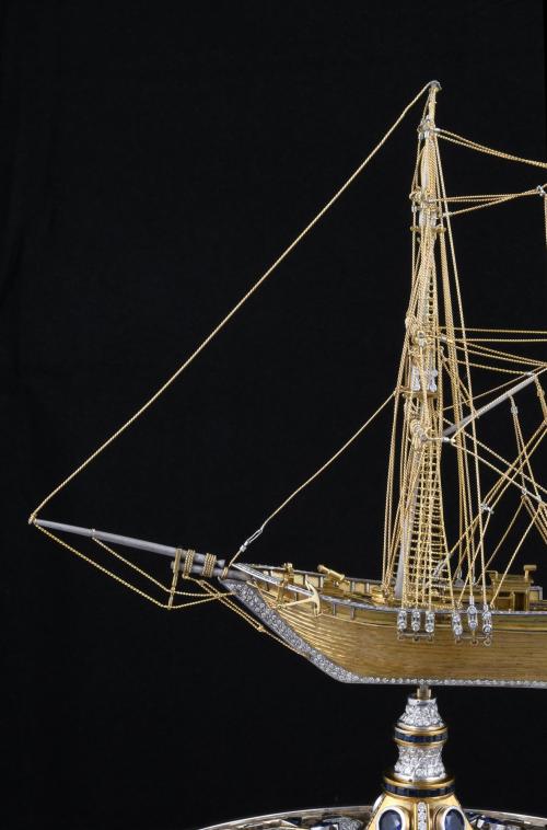 MODEL IN GOLD, DIAMONDS AND SAPPHIRES OF THE FRENCH SHIP "L