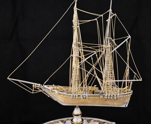 MODEL IN GOLD, DIAMONDS AND SAPPHIRES OF THE FRENCH SHIP "L