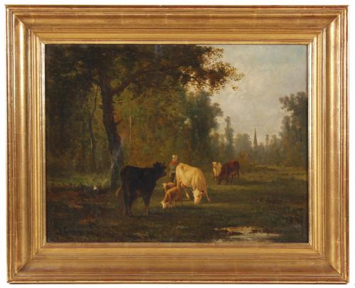 ANTONIO CORDERO CORTÉS (1827-1908). "PAISAJE CON VACAS".