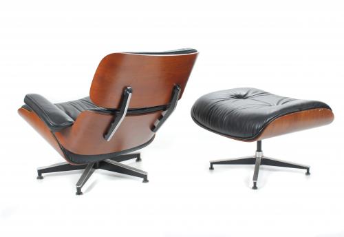 AFTER CHARLES & RAY EAMES MODELS. ARMCHAIR AND STOOL.