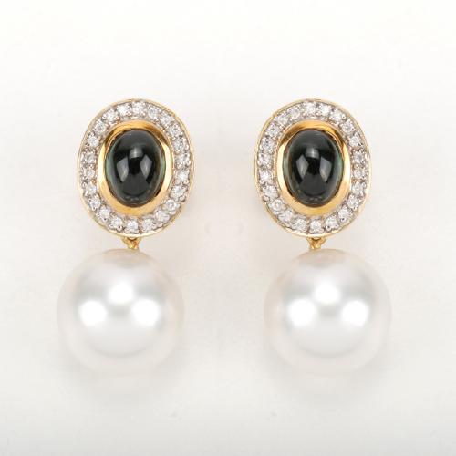 EARRINGS WITH TOURMALINES AND PEARL.