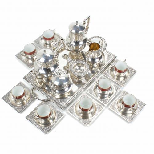 MASRIERA I CARRERAS. BARCELONA TEA AND COFFEE SET IN SILVER