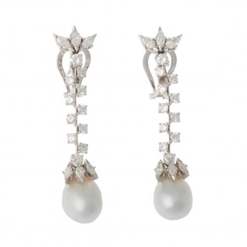 DIAMONDS AND PEARL LONG EARRINGS.