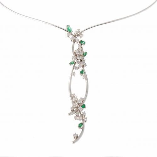 EMERALDS AND DIAMONDS RIGID NECKLACE, 20TH CENTURY.