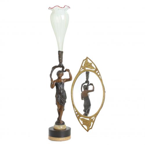 AUSTRIAN JUGENDSTIL SCULPTURE AND SMALL WALL MIRROR, FIRST THIRD 20TH CENTURY.