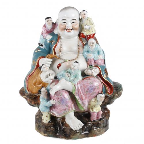 “BUDA WITH CHILDREN”, CHINESE FIGURE, CIRCA 1950.