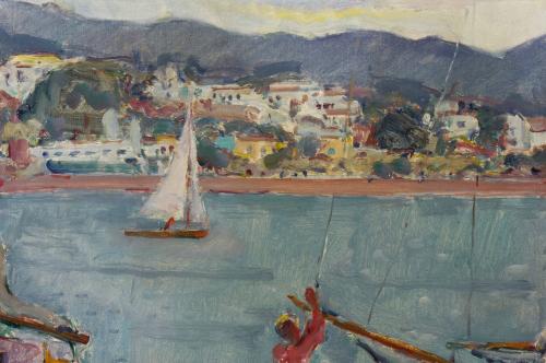 JOSEP AMAT PAGES (1901-1991). "EMBARCADERO EN SANT FELIU DE