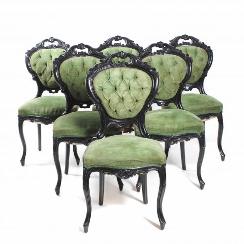 SET OF SIX ENGLISH CHAIRS IN LOUIS XV STYLE, LATE 19TH CENTURY.