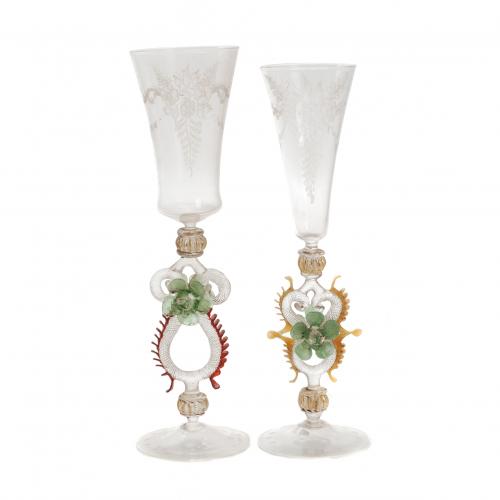 TWO ITALIAN MURANO GLASSES, MID 20TH CENTURY. 