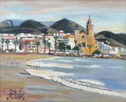 JORDI CURÓS (1930-2017). "VISTA DE SITGES".