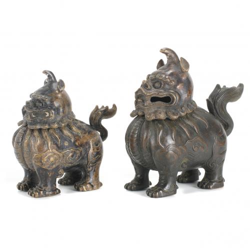 "FOO DOGS", TWO CHINESE CENSERS, FIRST HALF 20TH CENTURY