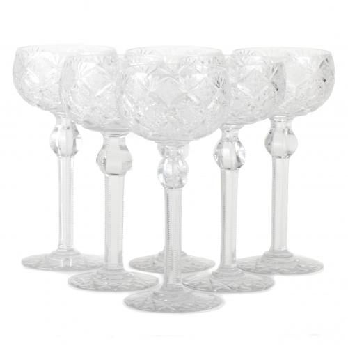 SET OF SIX LARGE BOHEMIA GLASSES, SECOND THIRD 20TH CENTURY.