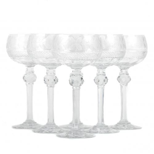 SET OF SIX BOHEMIA GLASSES, SECOND THIRD 20TH CENTURY.